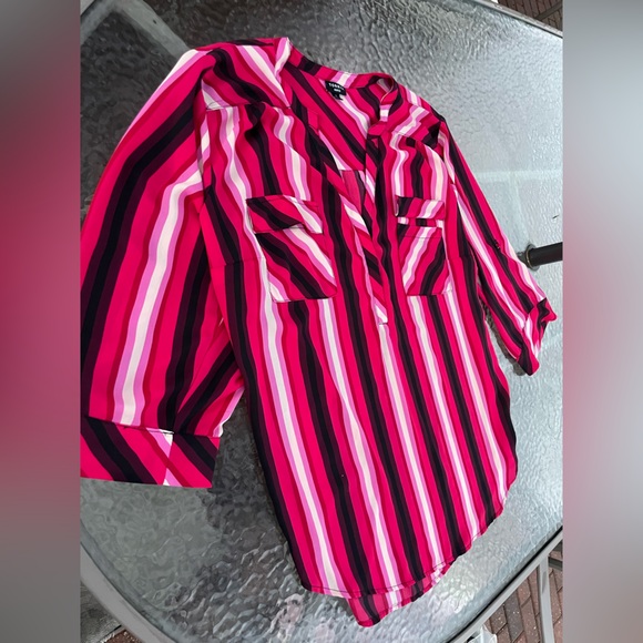Torrid Harper Georgette 3/4 Sleeve Striped Blouse Size 3X - Picture 5 of 10